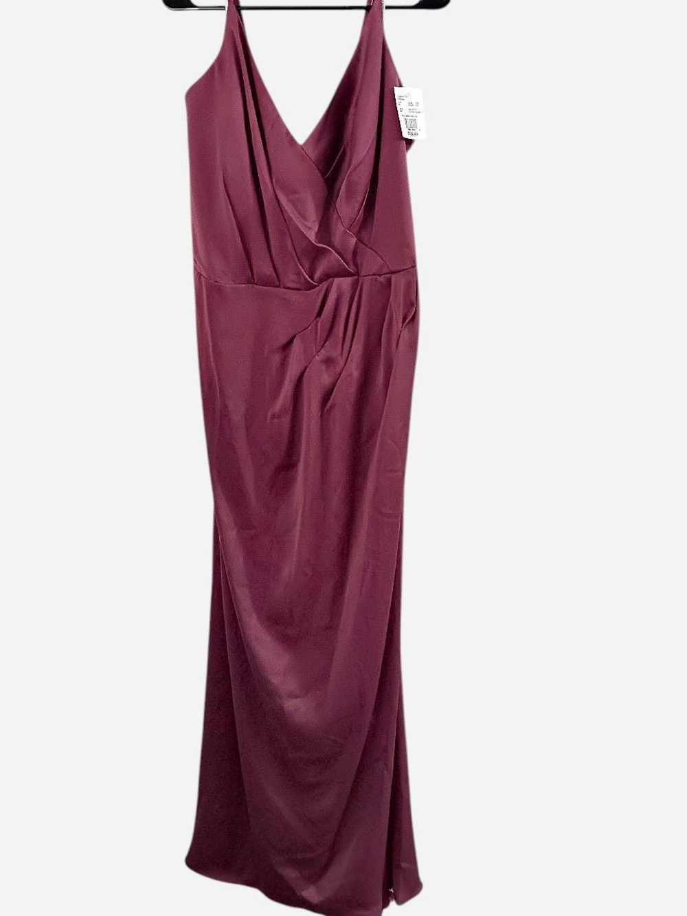 David's Bridal Sleeveless V-Neck Maxi Dress in Burgundy Plum Satin